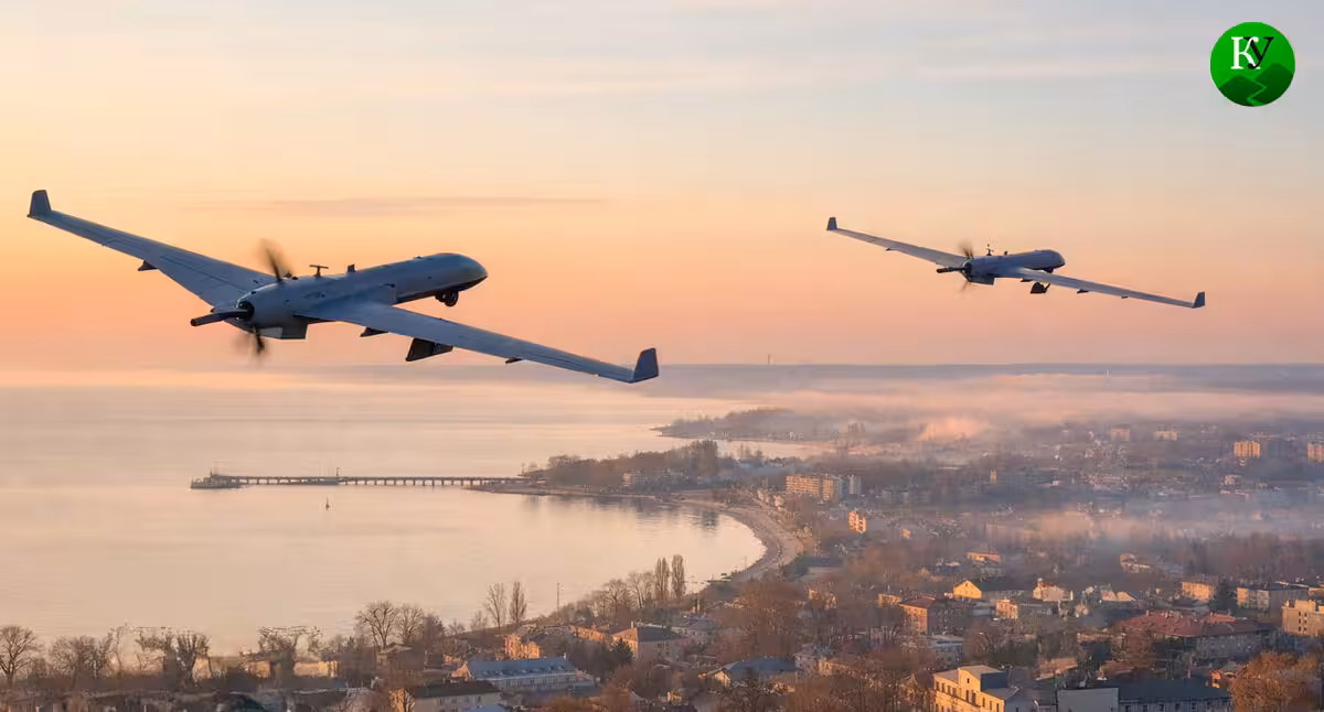A drone over the city. Illustration created by the Caucasian Knot using AI in the Copilot program.