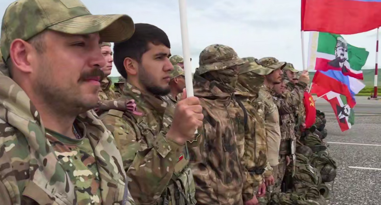 Fighters at the Grozny airport. Still from a video from Ramzan Kadyrov's Telegram channel, May 17, 2026, https://t.me/RKadyrov_95/6608.