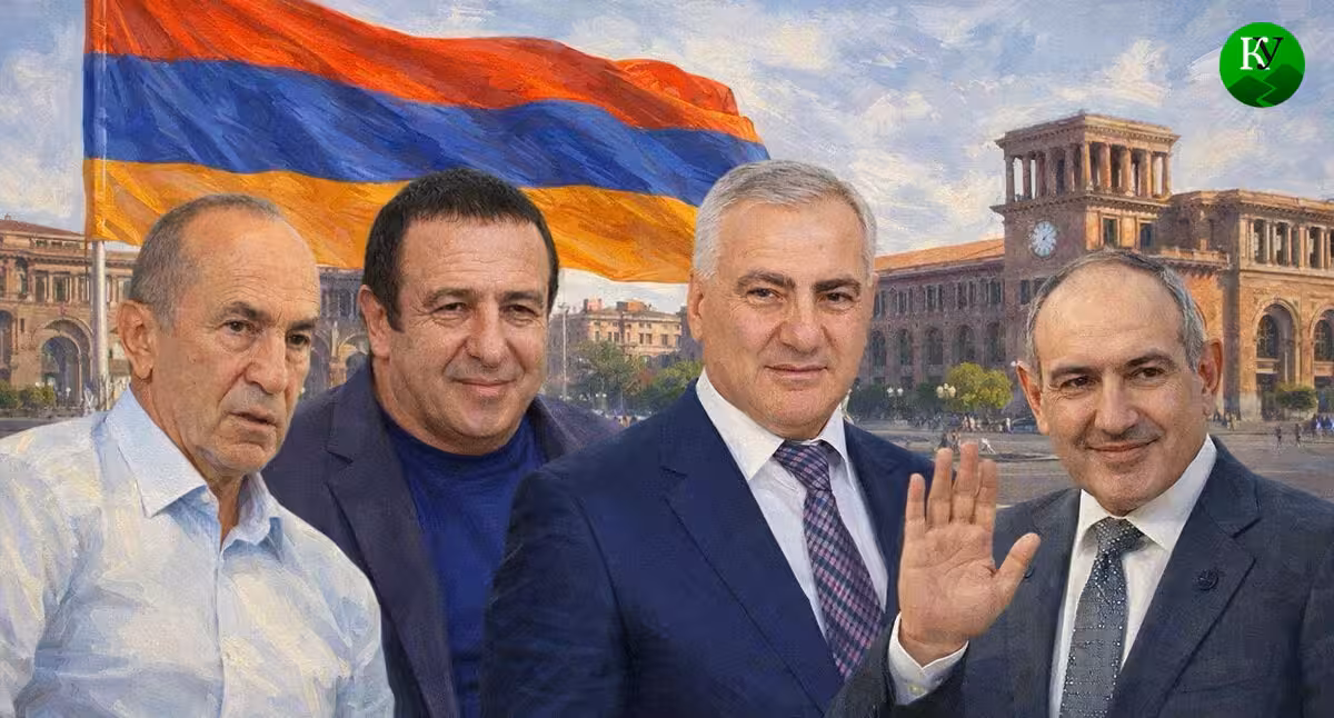 Robert Kocharyan, Gagik Tsarukyan, Samvel Karapetyan, Nikol Pashinyan. Illustration created by Caucasian Knot using AI in the Copilot program. Robert Kocharyan, Gagik Tsarukyan, Samvel Karapetyan, Nikol Pashinyan. Illustration created by Caucasian Knot using AI in the Copilot program.