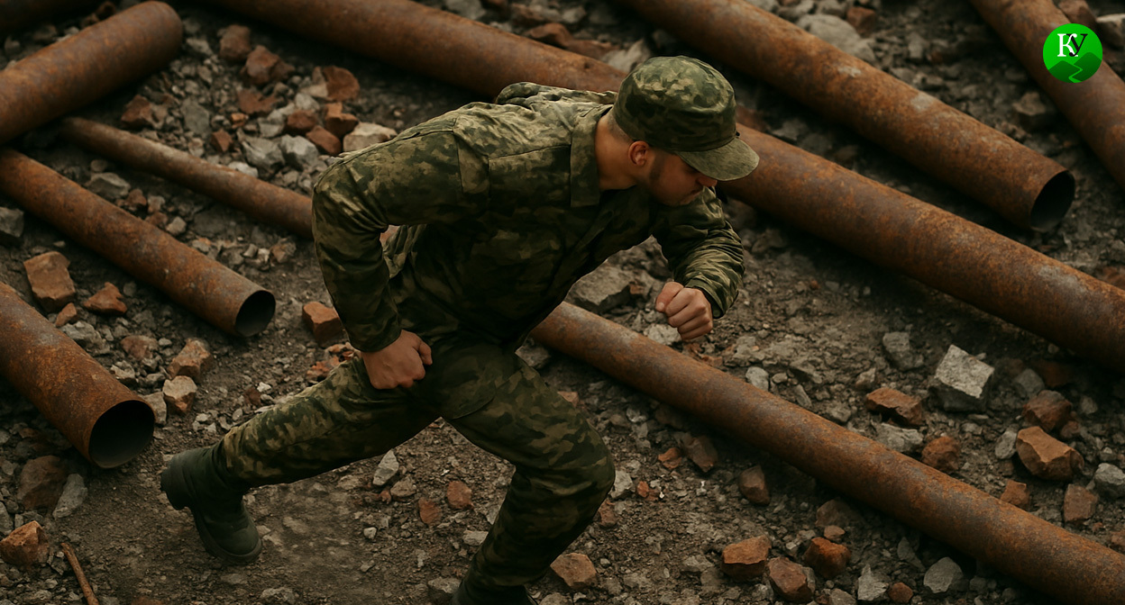 A soldier in the Northeast Military District. This illustration was created by the Caucasian Knot using AI in the Copilot program.