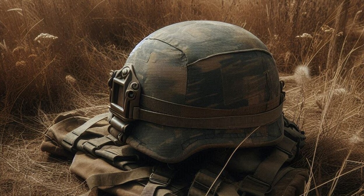 A military helmet. Illustration created using Copilot software. A military helmet. Illustration created using Copilot software.
