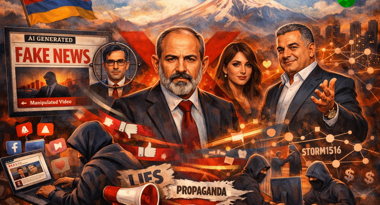 Fakes in Armenia. Illustration created by the "Caucasian Knot" using AI in the Copilot program.