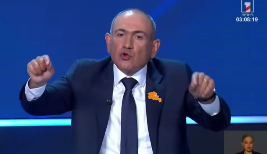 Nikol Pashinyan at the debate. Still from News.Am video from June 4, 2026, https://www.youtube.com/watch?v=AnIxpTBYDAE&t=3227s