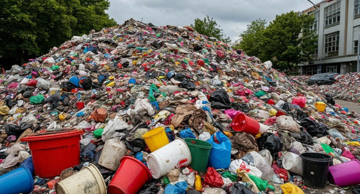 Garbage piles up in Prokhladny. Photo: Public News Service / https://www.osnmedia.ru/obshhestvo/zhiteli-prohladnogo-v-kabardino-balkarii-pozhalovalis-chto-gorod-pogryaz-v-musore/