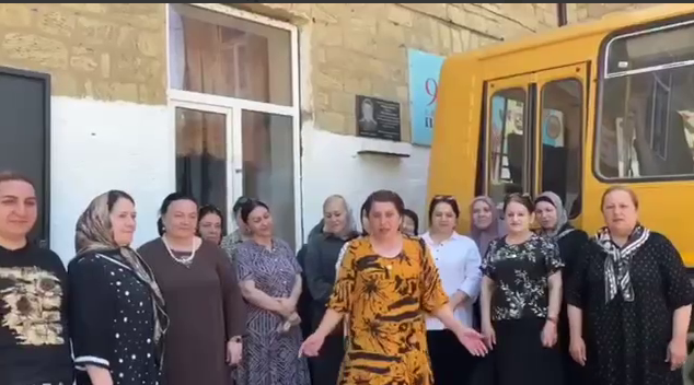 A still from a video message from the staff of the Krasnoarmeysky school in Dagestan. Photo: Dagestan Headquarters / Telegram channel