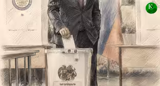 At a polling station in Armenia. Illustration created by "Caucasian Knot" using AI in the Copilot program.
