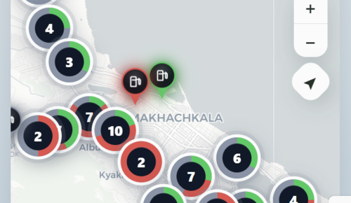 Fuel availability at gas stations in Makhachkala at 22:45 MSK 08.07.26. Screenshot from the site benz.05.ru. Fuel availability at gas stations in Makhachkala at 22:45 MSK 08.07.26. Screenshot from the site benz.05.ru.