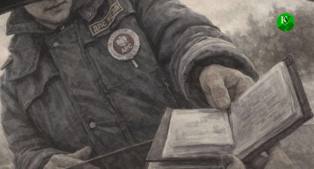 Document check by a traffic police officer. Illustration created by "Caucasian Knot" using AI in the Copilot program.