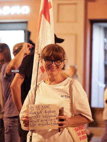 Frame of a protest participant in Tbilisi on the 623rd day of continuous protests. Photo: MO SE / Facebook