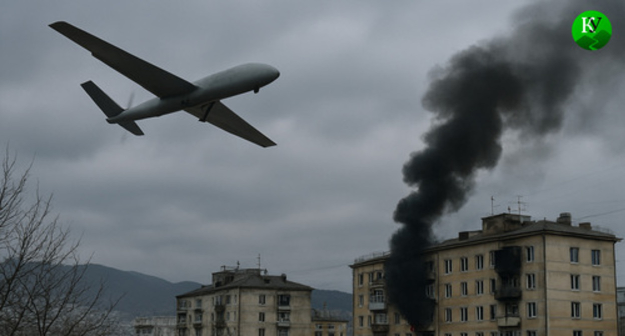 UAVs in the sky. Illustration created by "Caucasian Knot" using AI in the Copilot program.