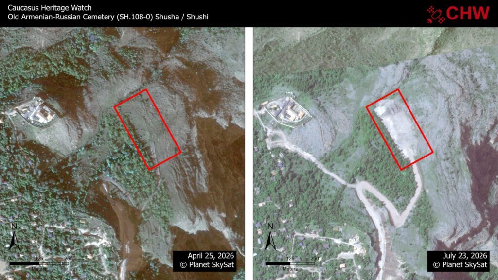 Comparative photo of the cemetery in April and July 2026. Caucasus Heritage Watch's account on the social network Facebook* Comparative photo of the cemetery in April and July 2026. Caucasus Heritage Watch's account on the social network Facebook*
