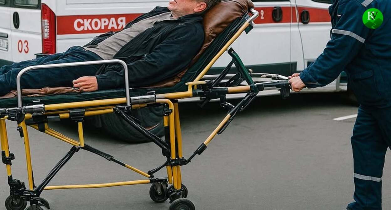 A patient on a stretcher for the ambulance. Illustration created by "Caucasian Knot" using AI in the Copilot program.
