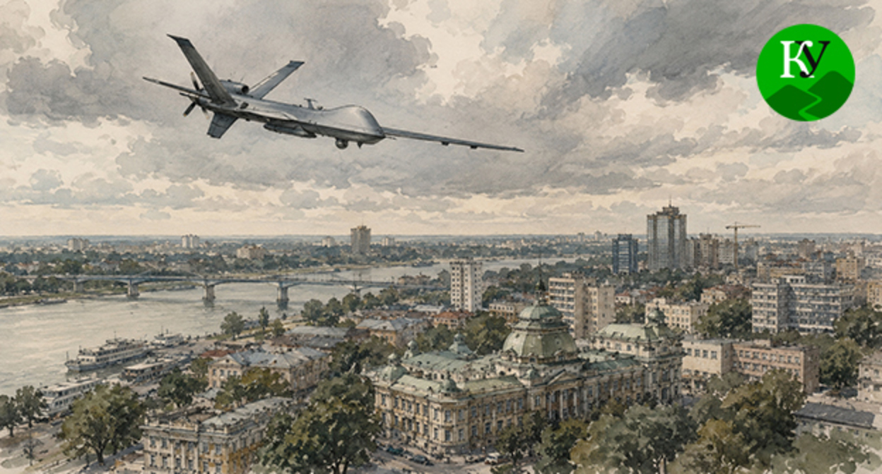 A drone over Rostov-on-Don. Illustration created by "Caucasian Knot" using AI in the Copilot program.