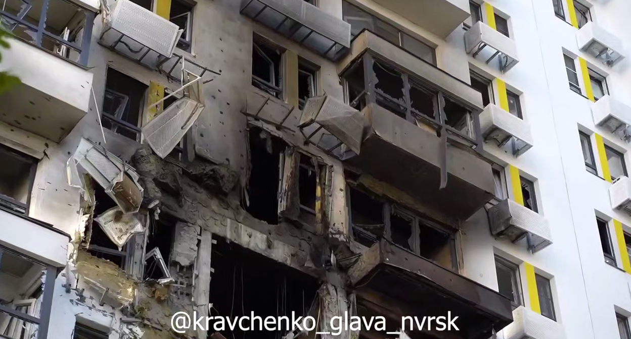 An apartment building damaged after the UAV attack in Novorossiysk. September 9, 2026. Screenshot of the video https://t.me/kravchenko_glava_nvrsk/16932