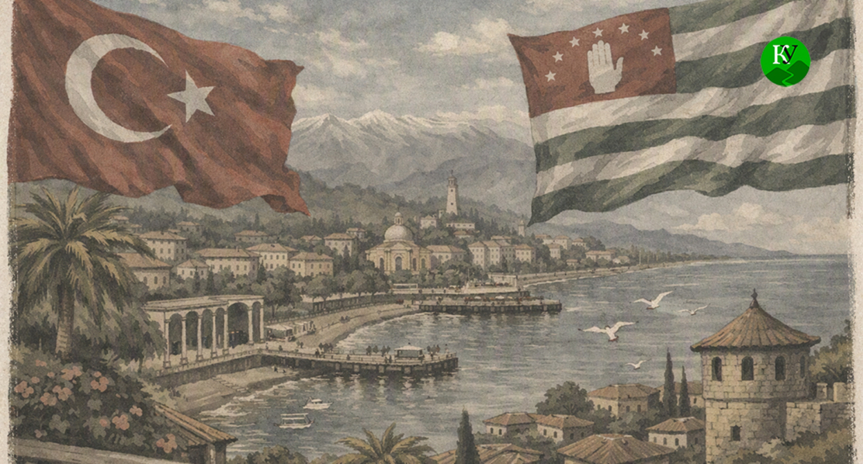 Flags of Turkey and Abkhazia. Illustration created by "Caucasian Knot" using AI in the Copilot program.