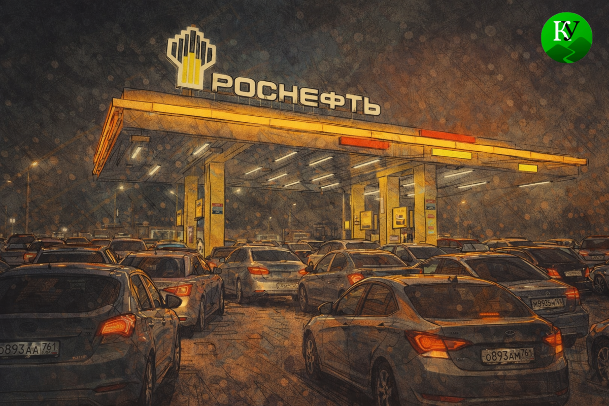 Queue at the gas station. Illustration created by "Caucasian Knot" using AI in the Copilot program. Queue at the gas station. Illustration created by "Caucasian Knot" using AI in the Copilot program.