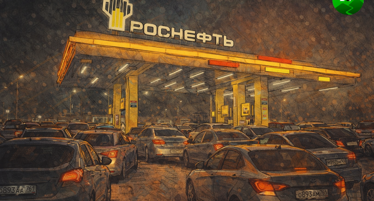 Queue at the gas station. Illustration created by "Caucasian Knot" using AI in the Copilot program.