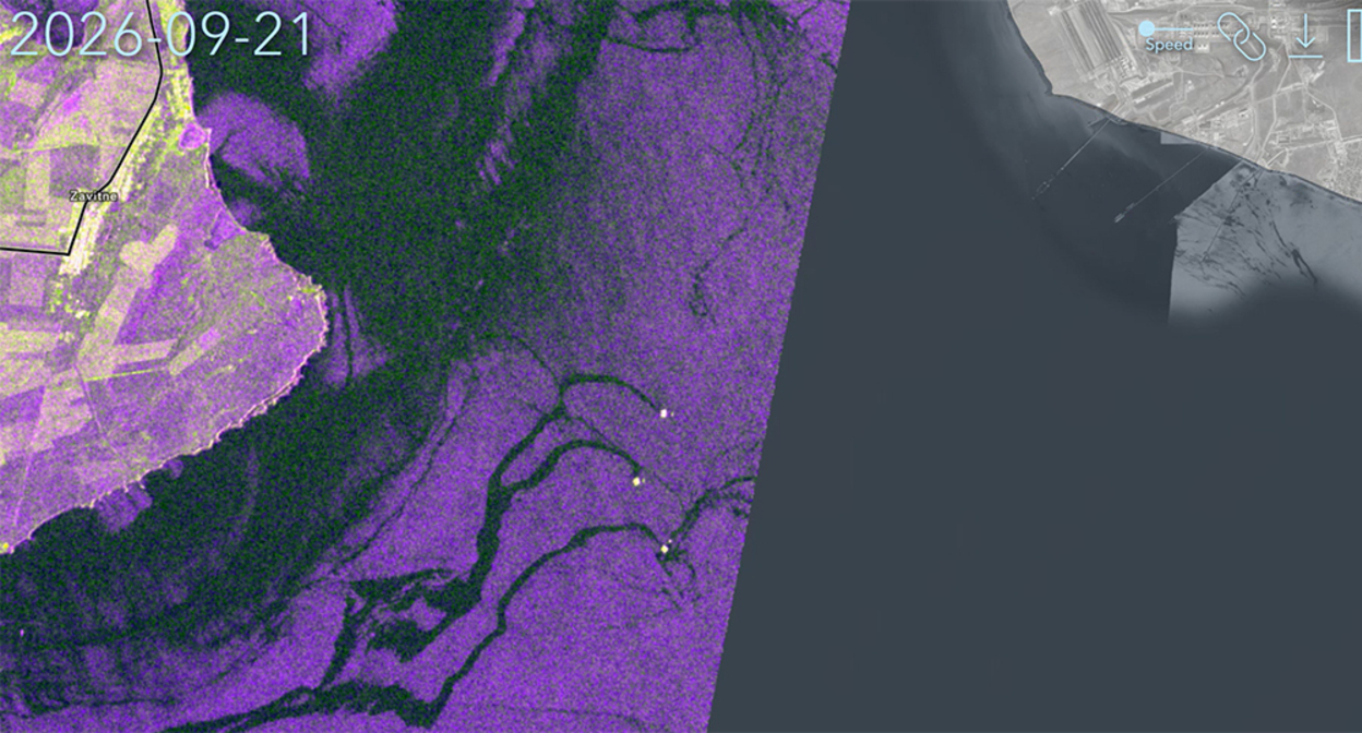 Satellite image of the Kerch Strait. Frame from the video https://t.me/ecozhora/8580 Satellite image of the Kerch Strait. Frame from the video https://t.me/ecozhora/8580