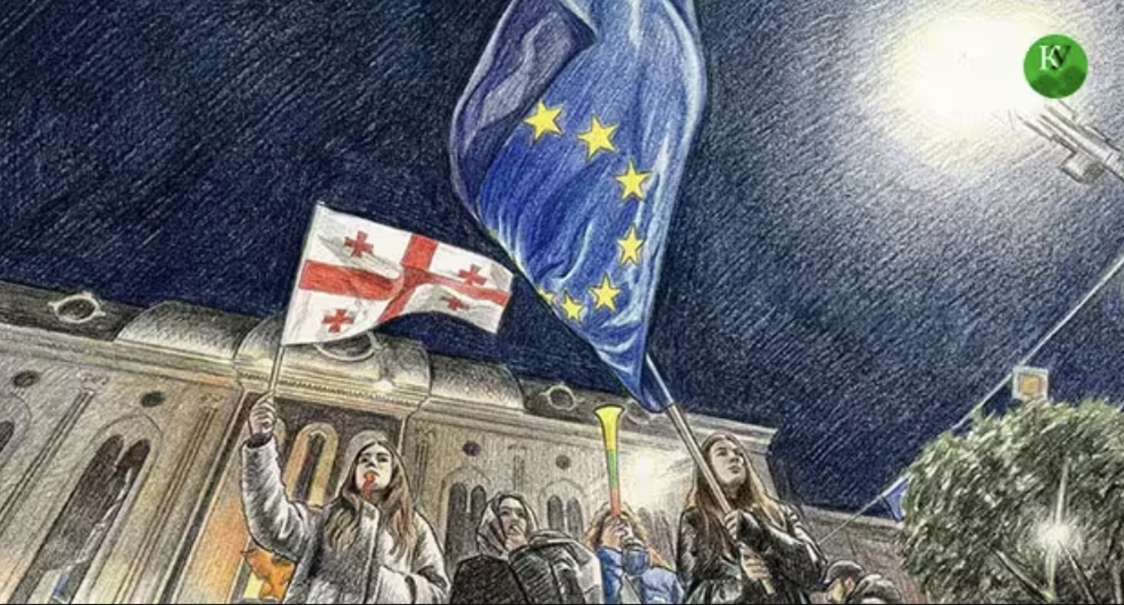 Participants of the protest action in Tbilisi. Illustration created by "Caucasian Knot" using AI in the Copilot program