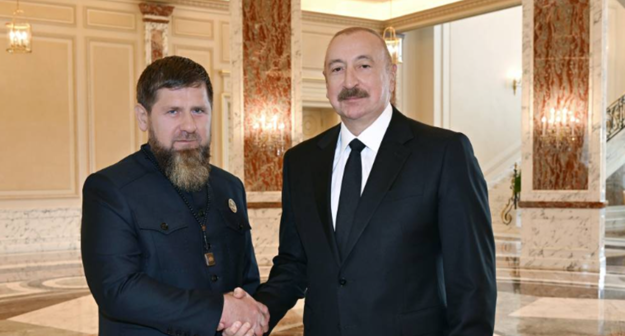 Ramzan Kadyrov (left) and Ilham Aliyev. Screenshot from photo dated 10.10.26, https://president.az/ru/articles/view/73828 Ramzan Kadyrov (left) and Ilham Aliyev. Screenshot from photo dated 10.10.26, https://president.az/ru/articles/view/73828