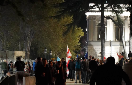 Participants of the action in Tbilisi. Screenshot of a photo by Mo Se from 11.10.26, https://www.facebook.com/photo.php?fbid=4463385567309514&set=pb.100009143454391.-2207520000&type=3 (the activities of the company Meta, which owns the social network, are banned in Russia).