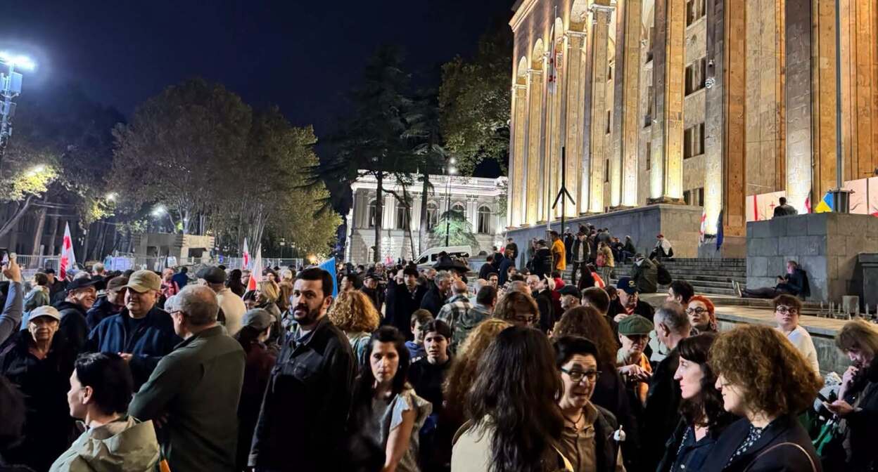 Protesters outside the parliament of Georgia on October 15. Photo: Giorgi Mumladze / Facebook*