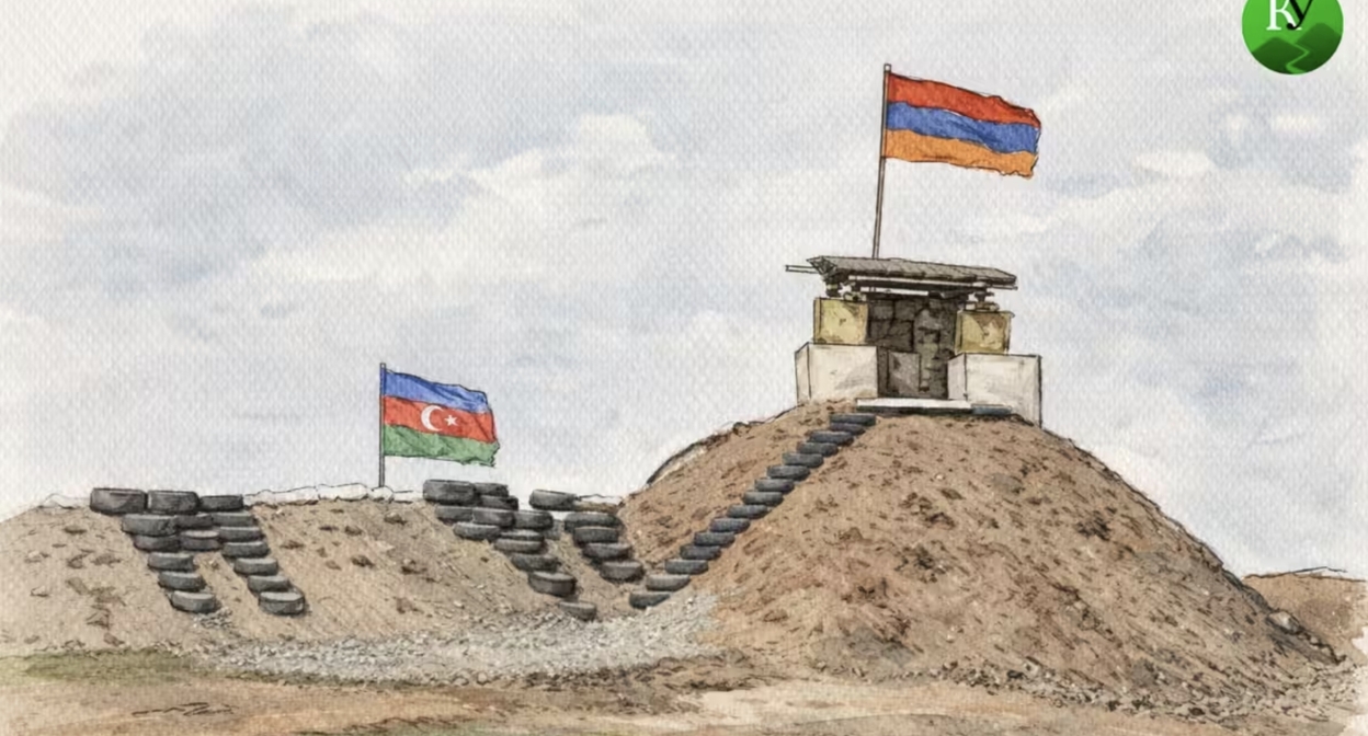 The border of Armenia and Azerbaijan. Illustration created by "Caucasian Knot" using AI.