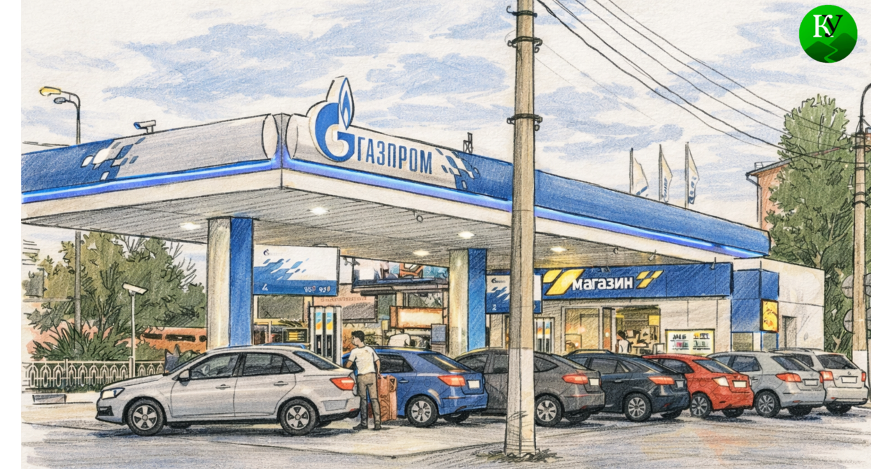 Gas station "Gazprom." Illustration created by "Caucasian Knot" using AI.