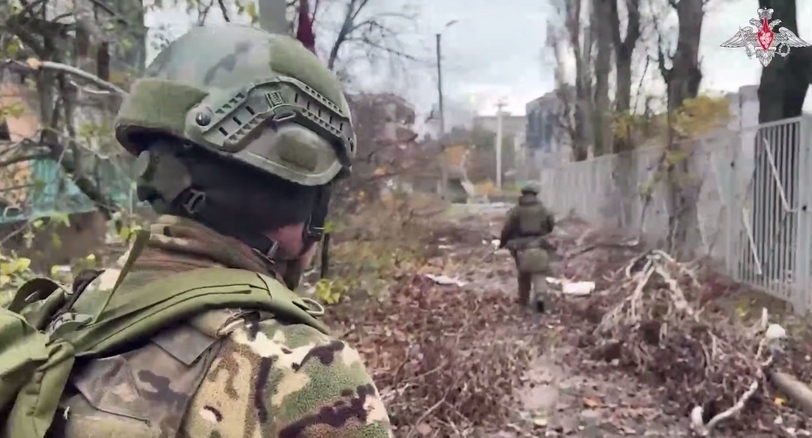 Russian military in the combat zone. Frame from the Ministry of Defense video https://t.me/mod_russia/58925