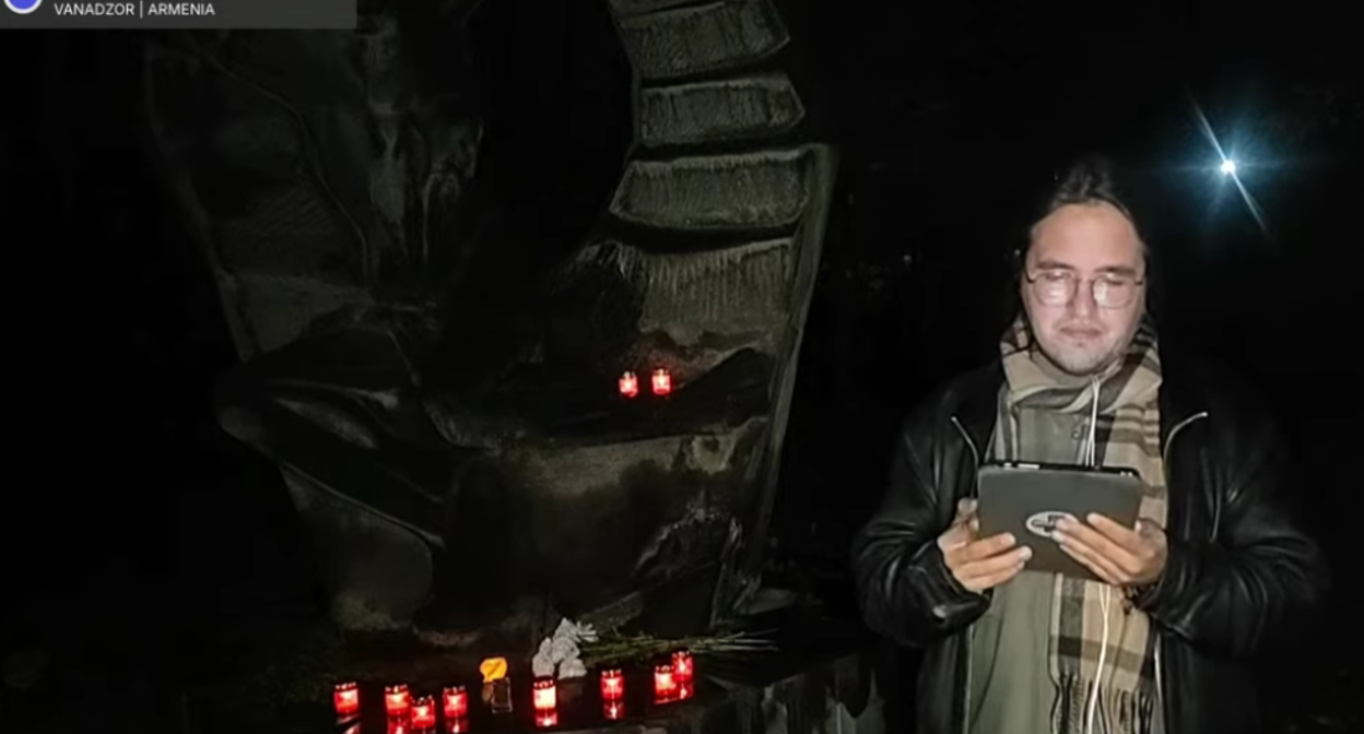 A participant in the action in Vanadzor. A still from the video dated 29.10.26, https://www.youtube.com/live/vWcGjIfoakI