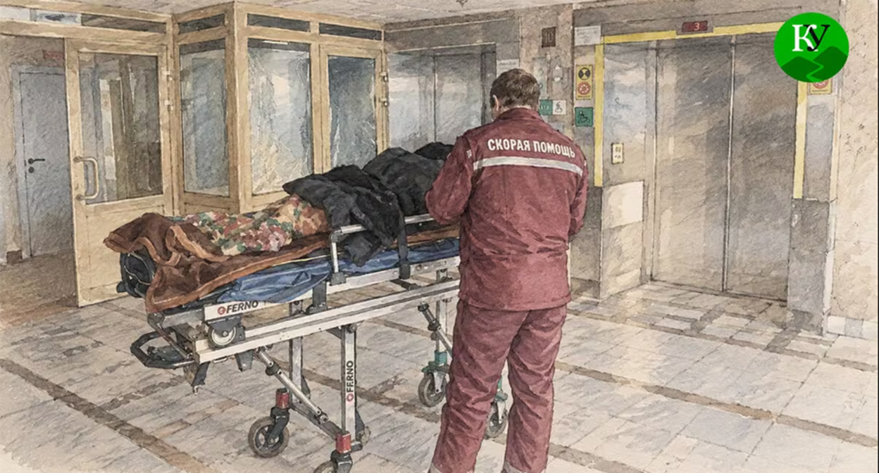 Transportation of a patient on a stretcher. Illustration created by "Caucasian Knot" using AI in the Copilot program.